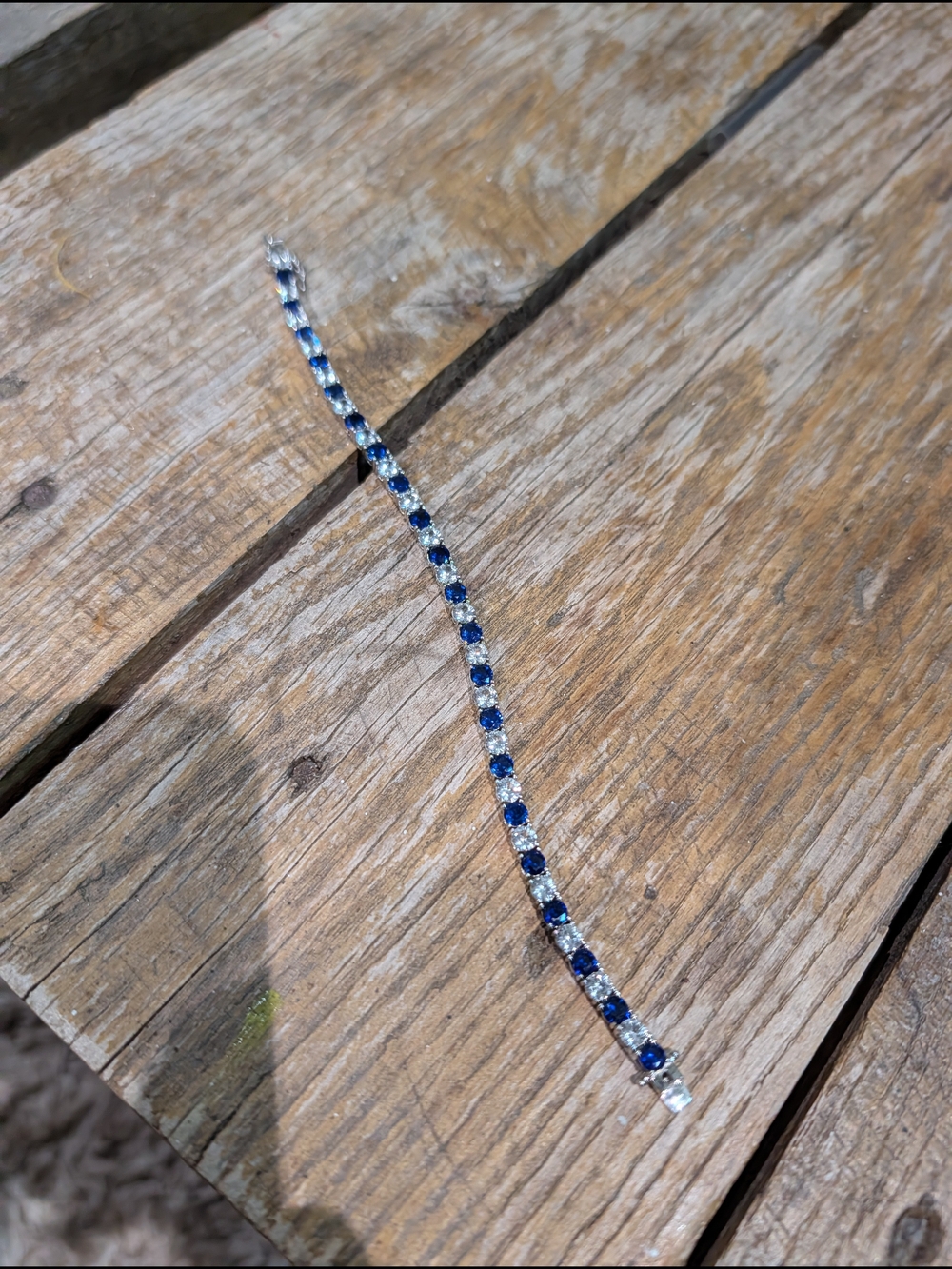 Reed's Jeweler Created Blue Sapphire and Created White Sapphire Tennis Bracelet - Picture 3 of 6